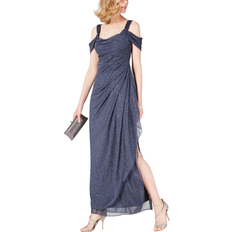 Evening Gowns Dresses Alex Evenings Cold-Shoulder Draped Metallic Gown - Smoke