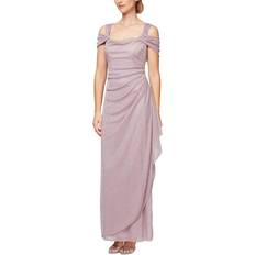 Aftonklänningar - Rosa Alex Evenings Cold-Shoulder Draped Metallic Gown - Mauve Pink