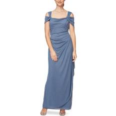 Aftonklänningar - Blåa Alex Evenings Cold-Shoulder Draped Metallic Gown - Dusty Blue