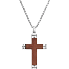 Brown - Men Necklaces Lynx Cross Pendant - Silver/Brown