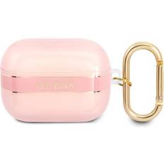 Guess AirPods Pro Cover Printed Stripe & Gold Hook Lyserød