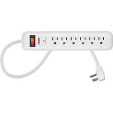 Prime Wire and Cable 6 Outlet Surge Protector Power Strip with Low-Profile Plug with 8ft Cord, 1000 Joules, White