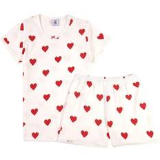 Ragazza Pigiame Petit Bateau Girl's Heart Patterned Cotton Short Pyjamas - Marshmallow White/Terkuit Red (A00OC01140)