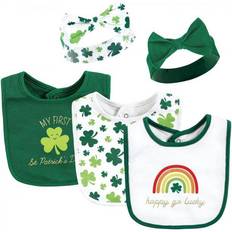 Green Drool Bibs Hudson Cotton Bib and Headband or Caps Set 5-pack St Patricks Rainbow