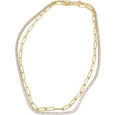 Adornia Paper Clip Chain and Tennis Necklace Set - Gold/Transparent