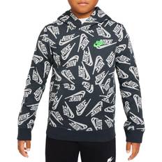 Nike Babies Hoodies Children's Clothing Nike Boy's Sportswear Allover Print Futura Pullover Hoodie - Dark Smoke Grey/Green Strike (DJ5508-070)