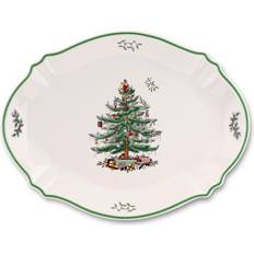 Green Serving Dishes Spode Christmas Tree (Green Trim) 17" Oval Platter Serving Dish