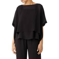 Black - Solid Colors Capes & Ponchos Eileen Fisher Bateau Neck Silk Crop Poncho - Black