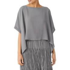 Eileen Fisher Bateau Neck Silk Crop Poncho - Steel