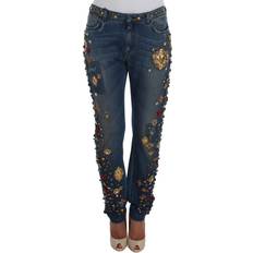 Dolce & Gabbana Crystal Roses Heart Embellished Jeans - Blue