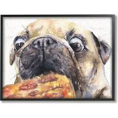 Stupell Industries Pug And Pizza Funny Dog Pet by George Dyachenko Framed Art 76.2x61cm