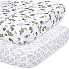 The Peanutshell Fitted Crib Sheets Green & Gray Dinosaur 2-pack 28x52"