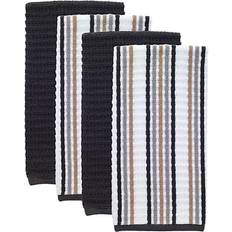 T-fal Solid and Stripe Waffle Terry Kitchen Towel Black (26x16cm)