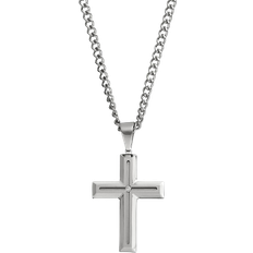 Men - Silver Plated Necklaces C&C Jewelry Accent Cross Pendant Necklace - Silver/Diamond