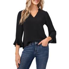 CeCe Ruffled V Neck Top - Rich Black