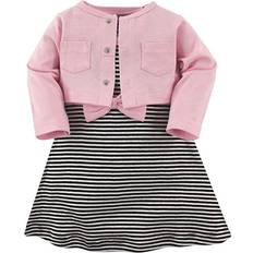 1-3M - Girls Other Sets Children's Clothing Hudson Cardigan & Racerback Dress - Pink & Black Stripes (10150724)