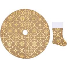 Christmas Tree Skirts Be Basic Julgranskrage lyxig med gul strumpa 122 cm tyg Christmas Tree Skirt
