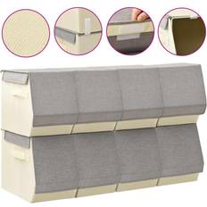 Hvite Oppbevaringskurver vidaXL Stackable with Lid Set of 8 pcs Fabric Grey&Cream Oppbevaringskurv