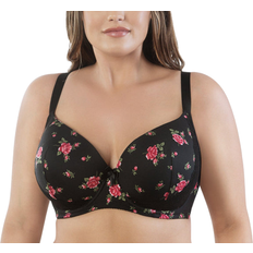 Parfait Casey Plunge Molded T-Shirt Bra - Black W/Rose Print