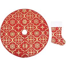 Faldones de Árbol de Navidad Be Basic Julgranskrage lyxig med röd strumpa 122 cm tyg Röd Árbol de Navidad