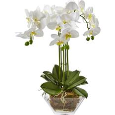 White Artificial Plants Nearly Natural Triple Phalaenopsis Orchid in Glass