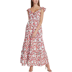 Betsey Johnson Strawberry-Print Voile Ruffled-Neck Maxi Dress - Snow White