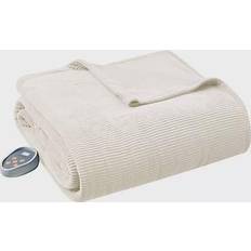 Beautyrest Heated Ribbed Micro Fleece Blankets Beige (213.36x157.48cm)