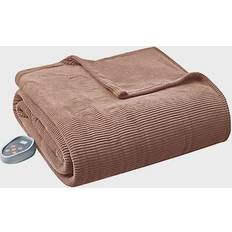 Beautyrest Heated Ribbed Micro Fleece Blankets Brown (228.6x213.36cm)