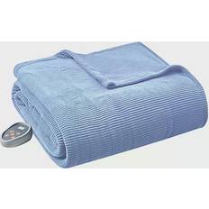 Beautyrest Heated Ribbed Micro Fleece Blankets Blue (254x228.6)