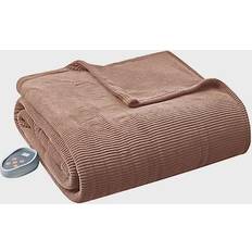 Twin Blankets Beautyrest Heated Ribbed Micro Fleece Blankets Brown (213.36x157.48)