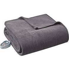 Beautyrest Heated Ribbed Micro Fleece Blankets Grey (228.6x213.36cm)