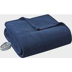 Twin Blankets Beautyrest Heated Ribbed Micro Fleece Blankets Blue (213.36x157.48)