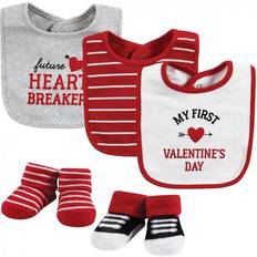 Red Drool Bibs Hudson Cotton Bib and Sock Set 5-pack Valentine Heartbreaker