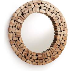 Ellipse natur genbrugstræ og spejlglas, rund (Ø80)