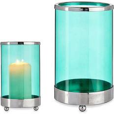 Gift Decor Lyseholder Sølvfarvet Blå Cylinder Metal Glas (9,7 x 16,5 x 9,7 cm) Fyrfadsstage