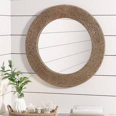 White Wall Mirrors Madison Park Cove Round Rope Wall Mirror, Natural