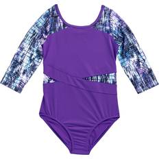 Boys Swimsuits Children's Clothing Rainbeau Moves Girl's Seismic Waves 3/4 Sleeve Mesh Leotard - Purple (RB6833G)