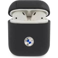 BMW Airpods 1/2 Case Leather Navy Metal Logo Silver
