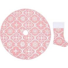 Christmas Tree Skirts vidaXL Julgranskrage lyxig med rosa strumpa Ø122 cm tyg Christmas Tree Skirt