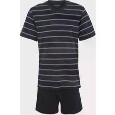 Homme - XL Pyjamas Schiesser Day and Night Short Stripe Pyjama Darkblue