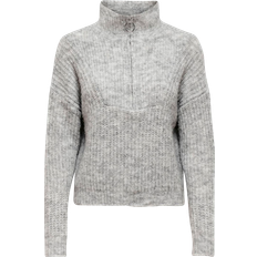 Only Zippered Knit Sweater - Grey/Light Gray Melange