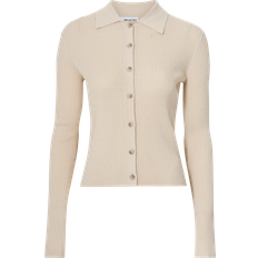 Selected Femme Sandfarvet strikket polo-cardigan med knapper-Hvid Cremefarvet