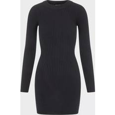 Musta - Yksivärinen Mekot Pieces Crista LS O-Neck Knit Dress - Black