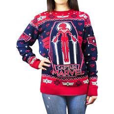 Dame - Julesweaters - Rød Sweatere Captain Marvel Womens/Ladies Premium Knitted Christmas Jumper (Red/Black)