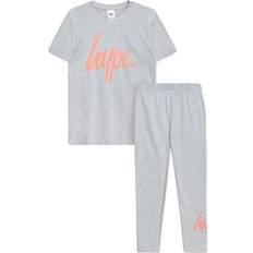 Pantalones Hype Girls Script T-Shirt And Leggings Set (11-12 Years) (Grey/Peach)