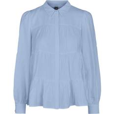 Viskos Skjortor Y.A.S Women's stand-up collar shirt with ruffles, Blue