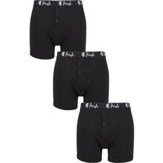 Boxer clásico - Hombre Ropa interior de hombre Pringles William Cotton Button Fly Boxers 3-pack - Black