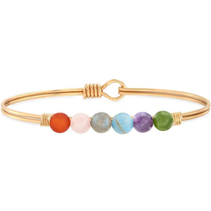 Jade Bracelets Luca + Danni Energy Stone Bangle Bracelet - Gold/Multicoloured