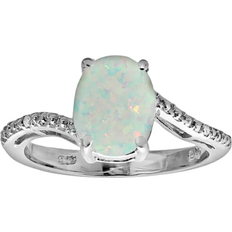 Opal Rings Gemminded Lab-Created Accent Oval Ring - Silver/Opal/Diamonds