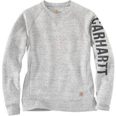 Carhartt Women Jumpers Carhartt Women's Relaxed Fit Midweight Crewneck Block Logo Sleeve Garphic Sweatshirt - Asphalt Heather Nep